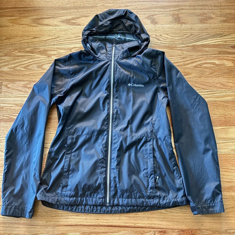 COLUMBIA Black Performance Hooded Windbreaker Shell Womens Size Medium